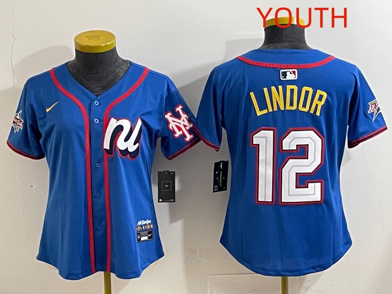 Youth 2025 New York Mets #12 Lindor Blue All star Nike MLB Jersey style 006
